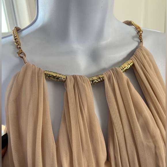 JAX Black & Pink Nude Stretchy Zip Up Dress With Gold Chain Size 10 New - Picture 3 of 16